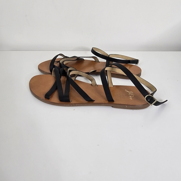 J. Crew Cross-strap Flat Sandals Black Leather Size 10. Boho Casual Festival - Picture 7 of 8